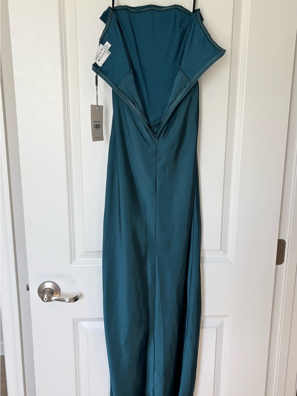 New Hello Molly sz 2 Strapless Teal Evening Gown with Twist Front and High Slit - Picture 7 of 11